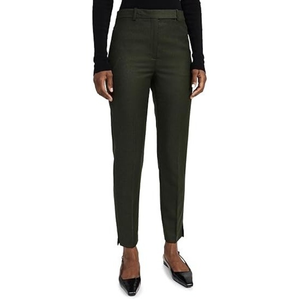Theory Tapered High-Waist Pant 8 in Green Sleek‎ Flannel 100% Wool Slim Fit $365